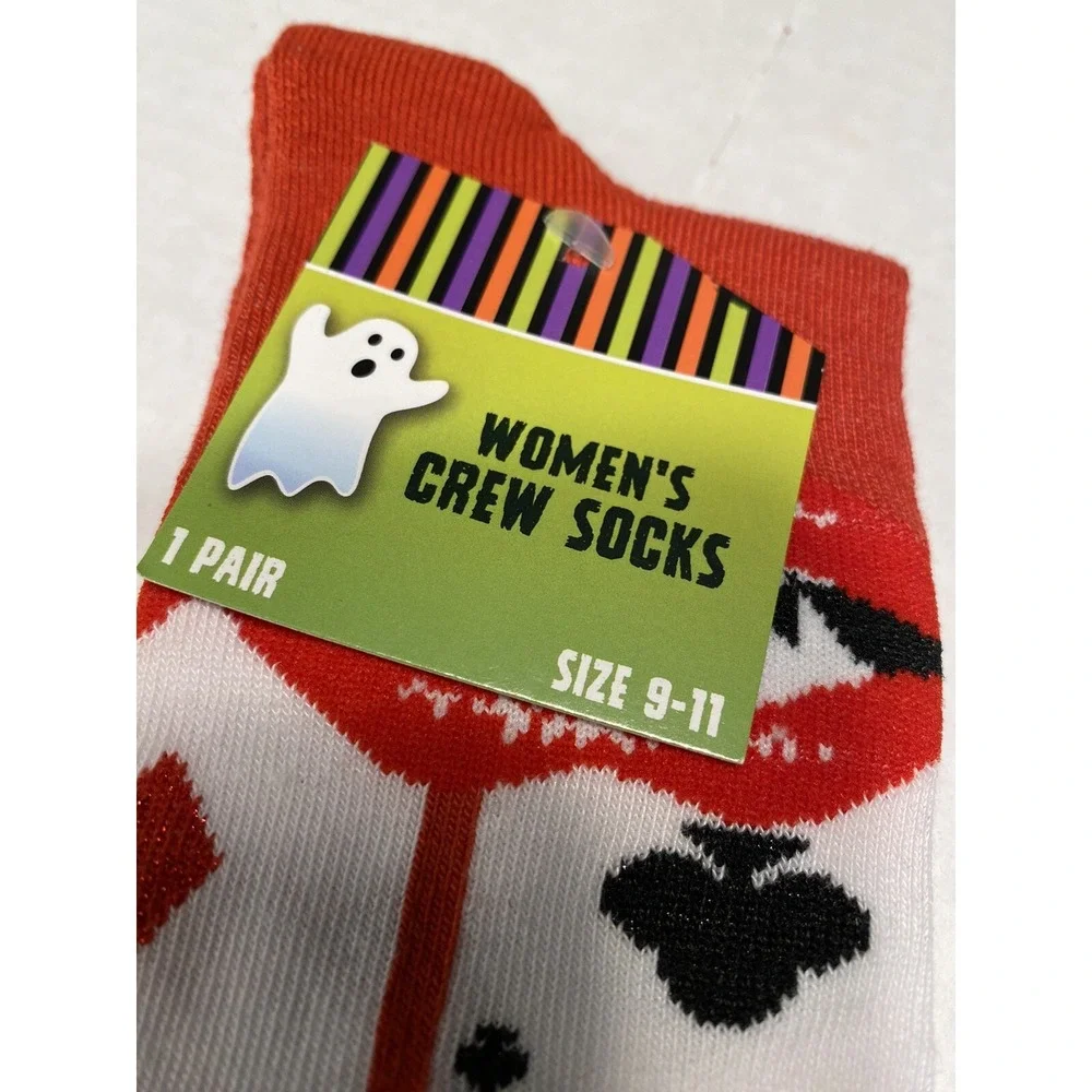 1 pair womens crew socks deck of cards vampire lips size‎ 9-11
